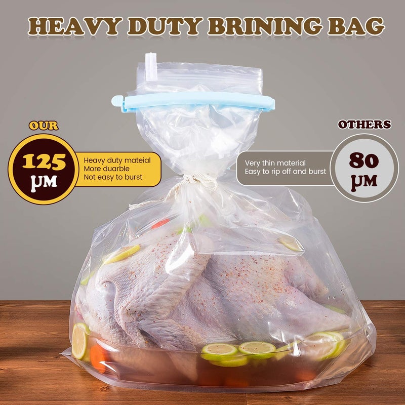 SCENGCLOS Brining Bag, 26"Ã—22", 2 Pack, Extra Large Turkey Brine Bag with 2 Strings and 2 Larger Clips, Thickened materials, Double Track Zippers Brine Bags, Brining Bags for Turkey, Ham, Beef, Marinade - Image 5